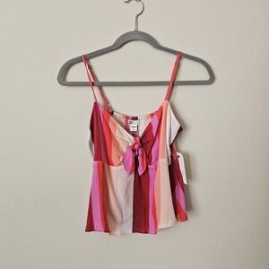 Billabong Pink, Red and Coral Striped Tie-Front Cami